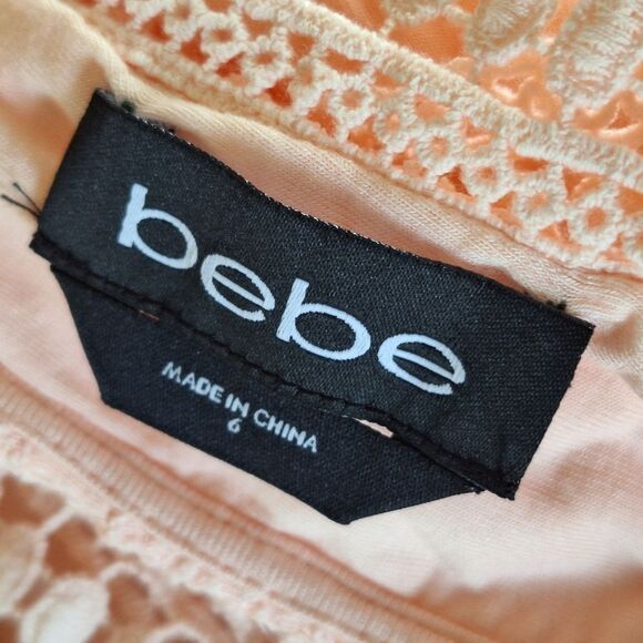 BeBe Crochet Overlay Dress Size 6 Pink Bodycon - Picture 3 of 12